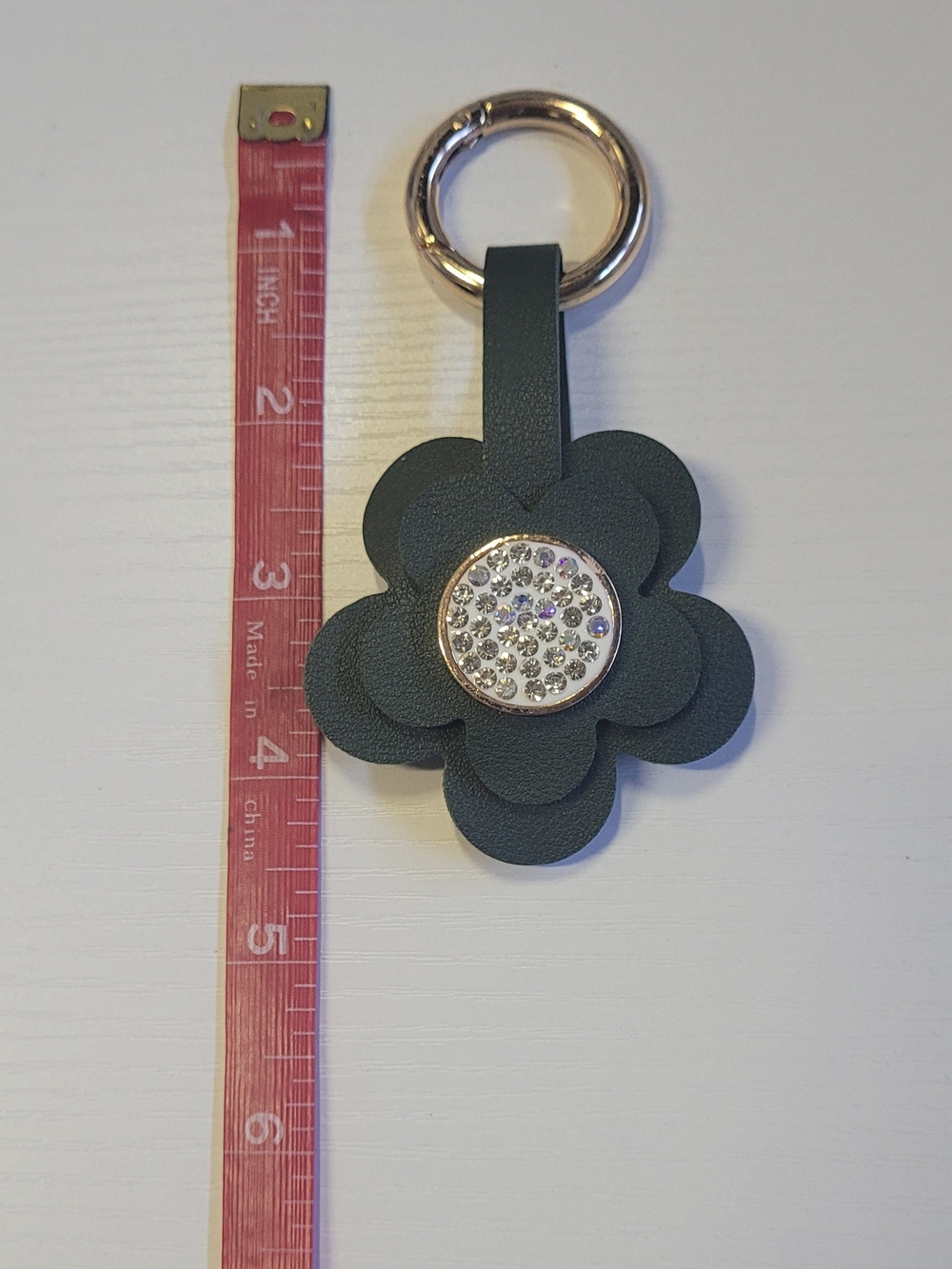 Women's Forest Green Floral Crystal Keychain Charm
